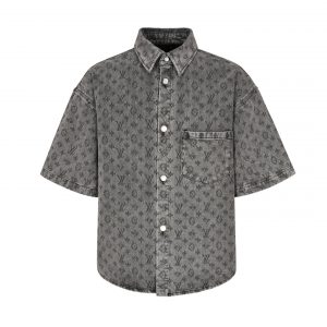 Denim shirt with all-over jacquard print - S