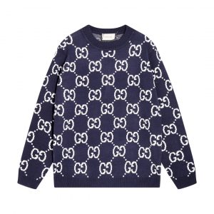 New Alphabet Jacquard Crew-Neck Sweater - M, Blue