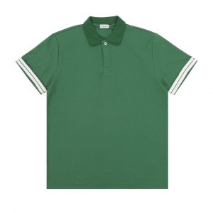 Horse print POLO shirt with webbing cuffs - M, Green