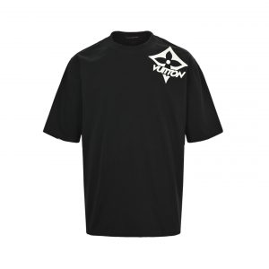 Shoulder cross-stitched short-sleeved T-shirt - L, Black