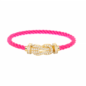 [Lucas Jewelry]CHANCE LARGE 8 FIGURE BUCKLE FULLDIAMOND BRACELET GOLD - 10. Pink nylon rope, 19