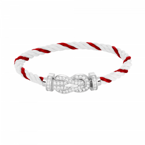 [Lucas Jewelry]CHANCE LARGE 8 FIGURE BUCKLE FULL DIAMOND BRACELET SILVER - 11. Red  White wire rope, 16