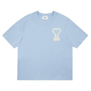 2024ss autumn love embroidered T-shirt - L, Light blue