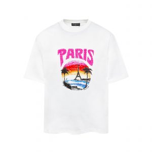 Beach Sunset Coconut Tree T-shirt - White, XL