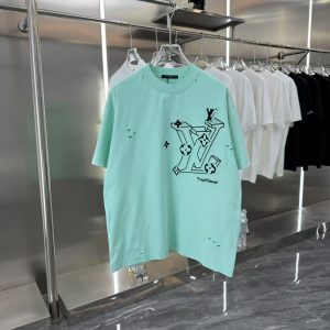 Patchwork embroidered short-sleeved T-shirt - XXL, Light blue