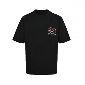 Pocket colorful embroidery T-shirt - M, Black