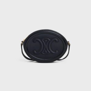Celine Crossbody Oval Purse Cuir Triomphe In Smooth Calfskin Black 10I703Dpq38No