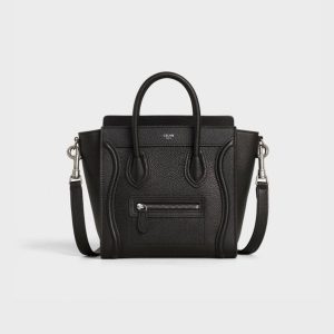 Celine Nano Luggage Bag In Drummed Calfskin Black 189243Dru38No