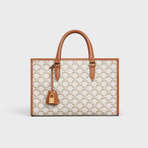 Celine Mini Horizontal Cabas In Triomphe Canvas And Calfskin White 199742Bzj01Bc