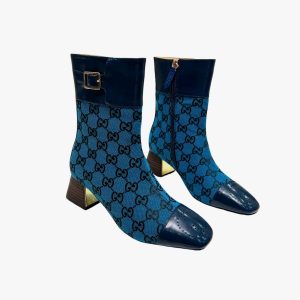 Gucci Women's Gg Canvas Ankle Boot Denim Blue - 37 Eu 6 Us 24 Cm 9 4 In