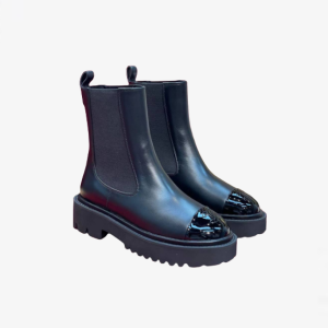 Chanel Calfskin Leather Cc Combat Ankle Boots Black - 36 Eu 5 Us 23 5 Cm 9 2 In
