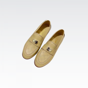 Chanel 20B Quilted Boy Lego Metal Logo Gold Mule Slip On Flat Loafers Beige - 37 Eu 6 Us 24 Cm 9 4 In
