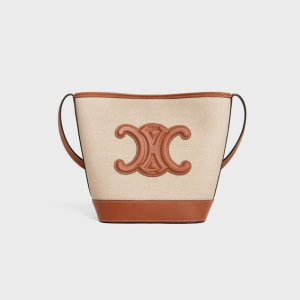Celine Bucket Cuir Triomphe In Textile And Calfskin Natural Tan 198242Efl02Nt