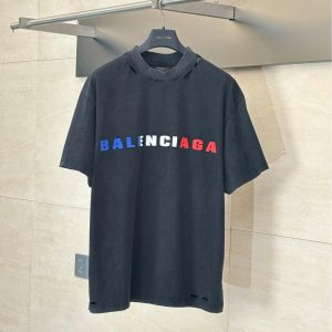Lettering foam print distressed T-shirt - L, Black