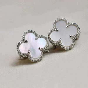 [Lucas Jewelry]CLOVER MEDIUM 1 MOTIFS  WHITE MOP EARRINGS SILVER - Silver, 925 Sterling Silver - 18k Gold Plated
