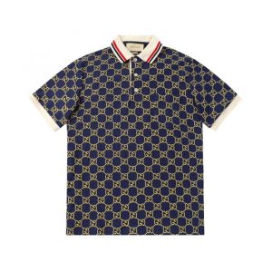 Gold Embroidered POLO Short-Sleeved T-shirt - Blue, XL