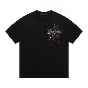 Hand-painted ink round neck short T-shirt - L, Black
