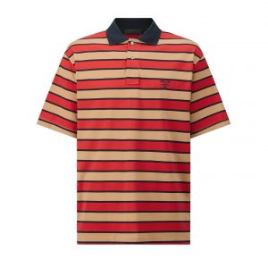 Striped lapel embroidered polo shirt - L
