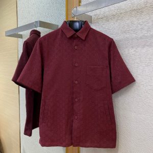 Men's Wool Blend Jacquard Shirt - M, Wine red
