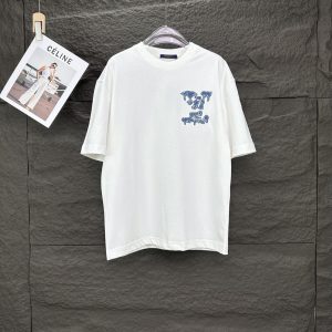 Blue patch embroidered short-sleeved T-shirt
