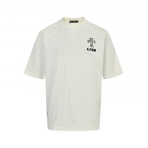 Cross patch embroidered washed burnout short-sleeved T-shirt - XL, White