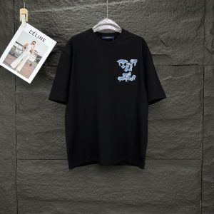 Blue patch embroidered short-sleeved T-shirt - S, Black