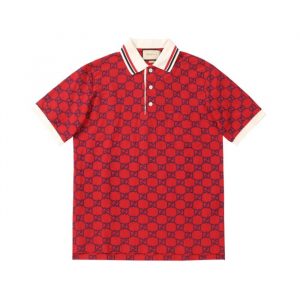 Gold Embroidered POLO Short-Sleeved T-shirt - Red, L