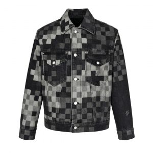 Early spring mosaic checkered denim jacket - S