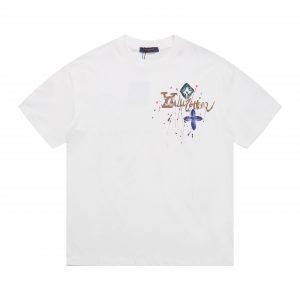 Hand-painted ink round neck short T-shirt - L, White