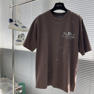 Hand-painted graffiti splash print short-sleeved T-shirt - Coffee, L