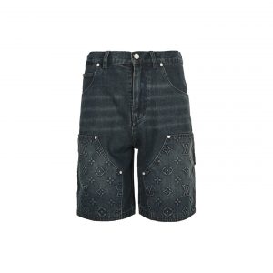 Denim shorts with embossed monogram pattern - L