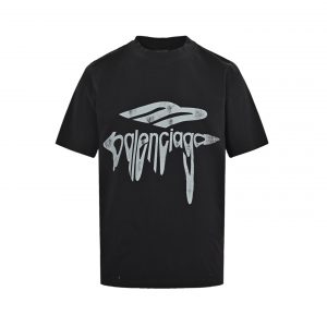 Melting Letters Print Short Sleeve T-Shirt - L, Black