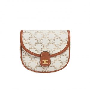 Celine Mini Besace In Triomphe Canvas And Calfskin White 18Cm 196702Bzj 01Bc
