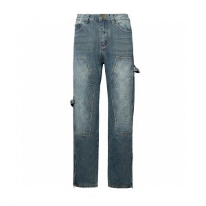 Carpenter Pants With Embossed Letters - Blue, M