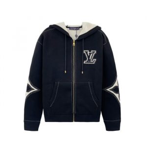 Intarsia Wool Zip-Up Hooded Jacket - M