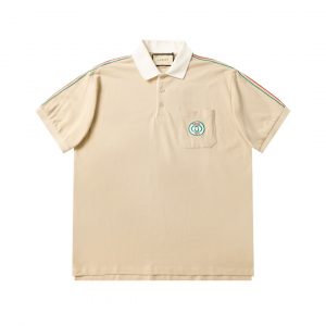 Green And Red Embroidered Patch Polo Shirt Short Sleeves - M, Khaki