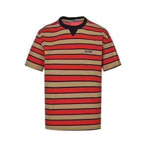 Embroidered striped contrast T-shirt - L, Wine red