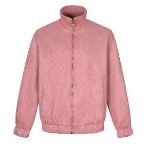 All over print suede stand collar jacket - S, Pink