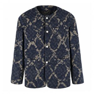 Snake print denim collarless jacket - XL
