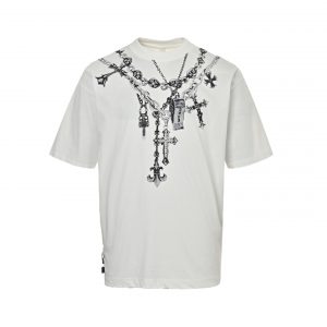Necklace cross pendant printed T-shirt - S, White