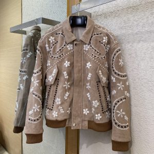 Thick wool 3D embroidered leather jacket