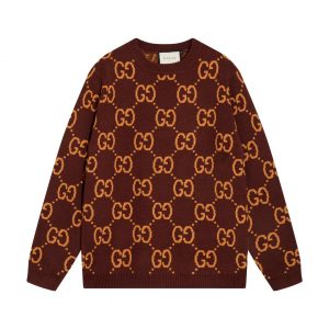 New Alphabet Jacquard Crew-Neck Sweater - L, Brown