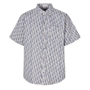 Short-sleeved denim shirt with all-over print - L