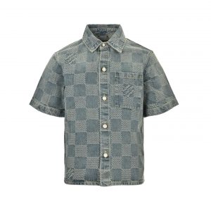 Checkered denim short-sleeved shirt - XL