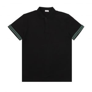 Horse print POLO shirt with webbing cuffs - M, Black