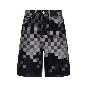 Black Denim Jacquard Check Shorts - XL