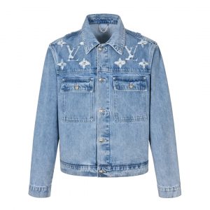 Denim Jacket Blue Embroidery Slim Fit