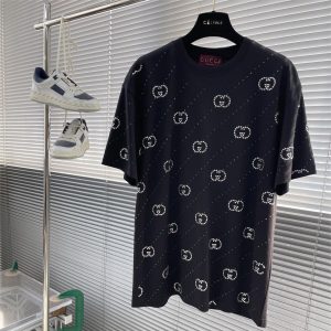 GUCC hot diamond round neck short-sleeved T-shirt - Black, XXL