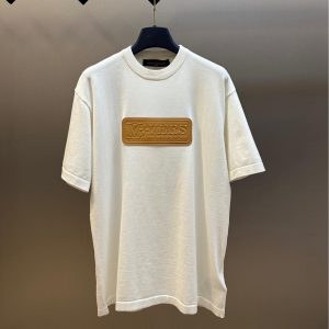 Wool T-shirt With Embossed Leather Patch - M