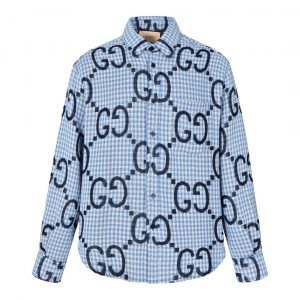 Red checkered print shirt - L, Light blue
